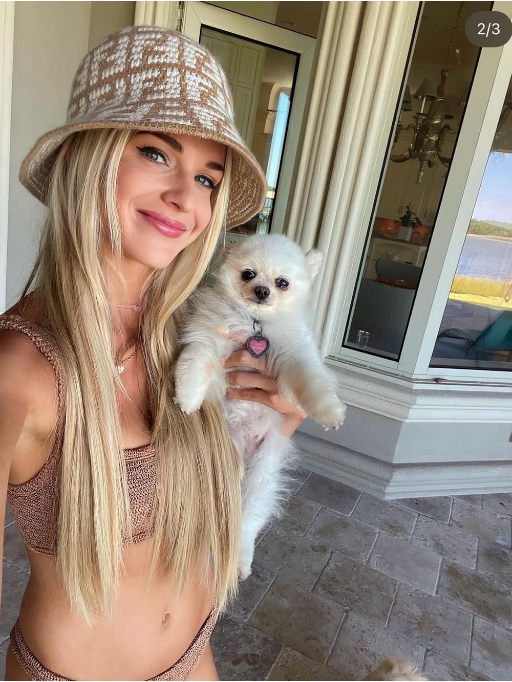 LIKE NEW: Fendi Crocheted Logo Bucket Hat in Cream and Tan